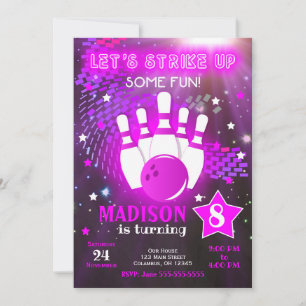 Invitación de bolos Glow Neon Chica Cumpleaños de 