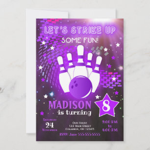 Invitación de bolos Glow Neon Chica Cumpleaños de 
