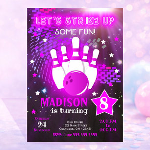Invitación de bolos Glow Neon Chica Cumpleaños de 