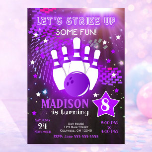 Invitación de bolos Glow Neon Chica Cumpleaños de 