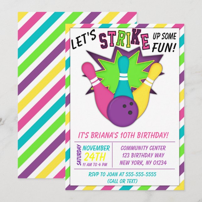 Invitación de bolos para la fiesta de cumpleaños d (Anverso / Reverso)