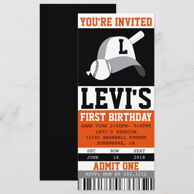 INVITACIÓN DE BOLSA DE BÉISBOL (Anverso / Reverso)