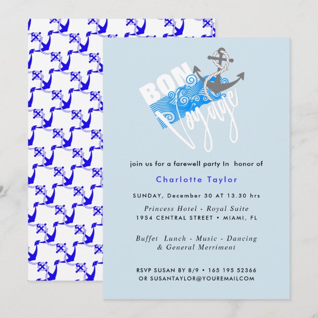 Invitación de Bon Voyage Nautical Farewell Fiesta (Anverso / Reverso)