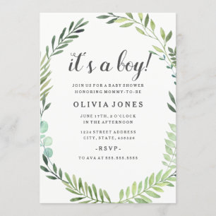 Invitación de bonito Green Boho Wreath Baby Shower