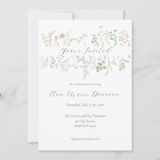 Invitación de borde de flor silvestre acuarela (Anverso)