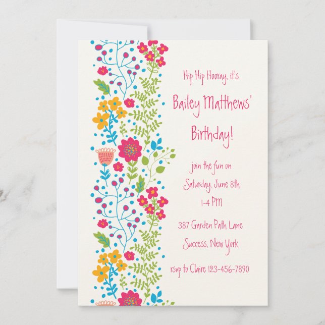 Invitación de borde de floral perky (Anverso)