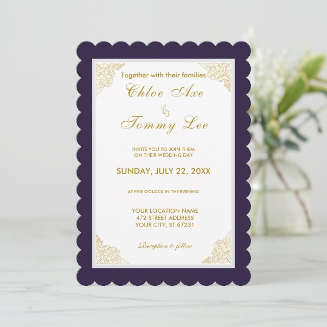 invitación de borde de lujo azul boda (Anverso de pie)