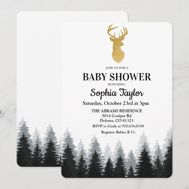 Invitación de bosque de árbol de ducha de bebé de  (Anverso / Reverso)