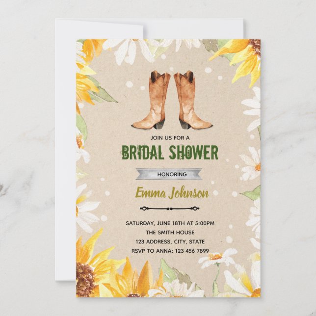 invitación de botas de girasol (Anverso)