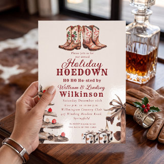 Invitación de Botas Vaqueras de Navidad Country Ho