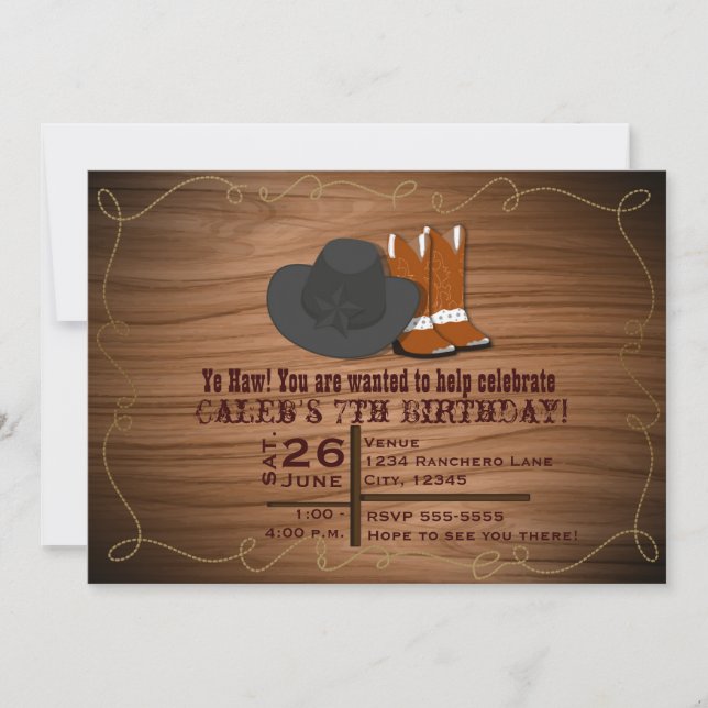 Invitación de Botas y Sombrero de Cuerda de País O (Anverso)