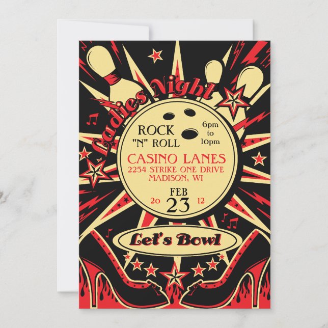 Invitación de Bowling para la Fiesta de las Damas  (Anverso)