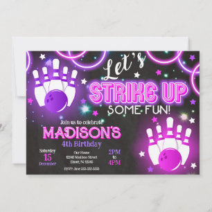 Invitación de Bowling para Niñas Neon Brillante Fi