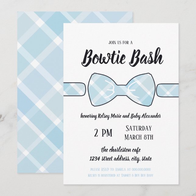Invitación de Bowtie Bash para bebé del sur (Anverso / Reverso)