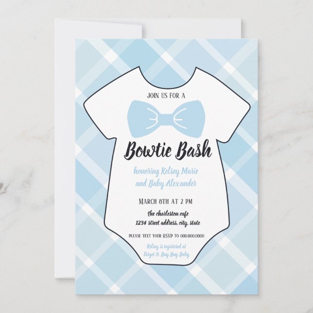 Invitación de Bowtie Bash Southern Baby Shower (Anverso)