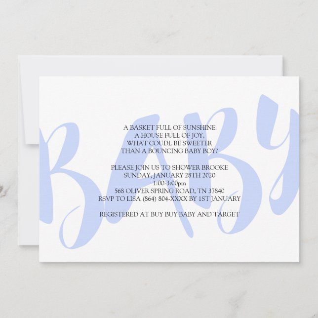 Invitación de Boy Baby Shower (Anverso)