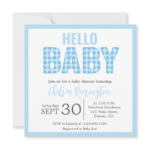 Invitación de Boy Baby Shower - Blue Gingham