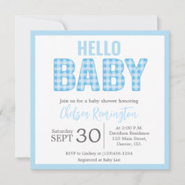 Invitación de Boy Baby Shower - Blue Gingham