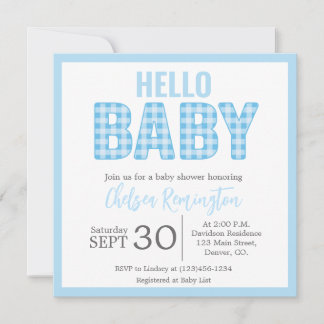 Invitación de Boy Baby Shower - Blue Gingham