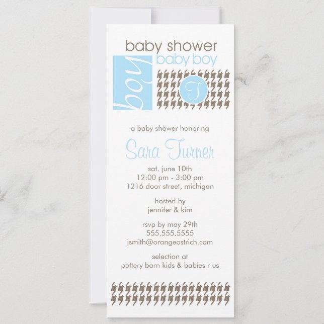 Invitación de Boy Baby Shower - De moda (Anverso)