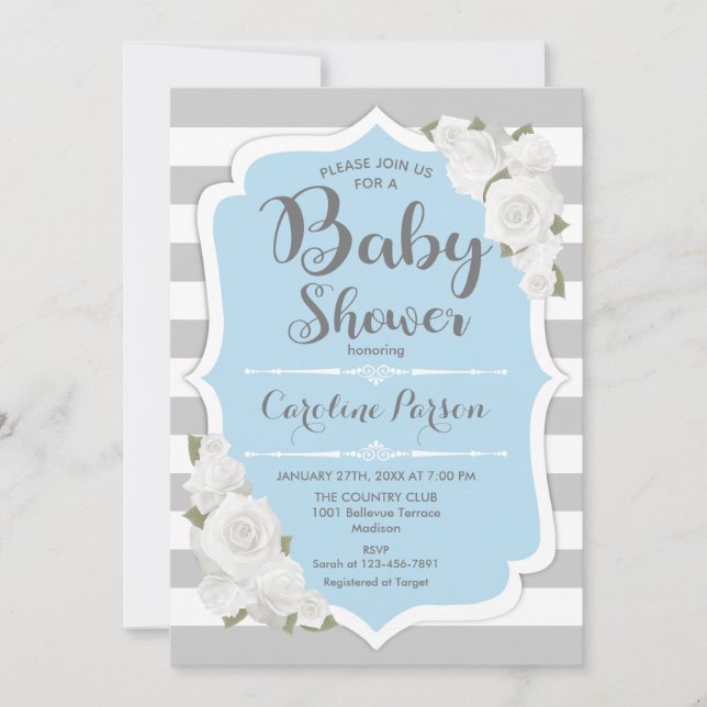 Invitación de Boy Baby Shower - Gris azul (Anverso)