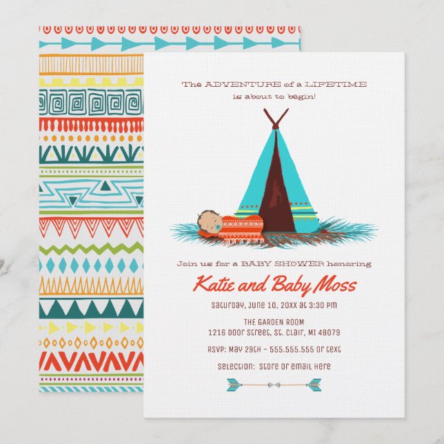 Invitación de Boy Baby Shower | Moda Boho (Anverso / Reverso)