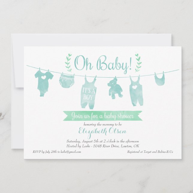 Invitación de Boy Baby Shower - Servicio de lavand (Anverso)