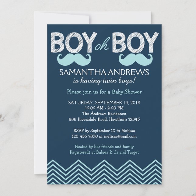 Invitación de Boy Boy, Twins Baby Shower Invitan (Anverso)