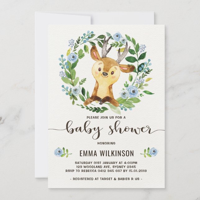 Invitación de Boy Deer Baby Shower Pequeña cortina (Anverso)