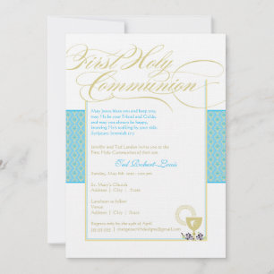 Invitación de Boy First Communition - Azul