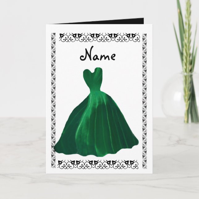 Invitación de BRIDESMAID - HUNTER GREEN Leaf Gown (Anverso)