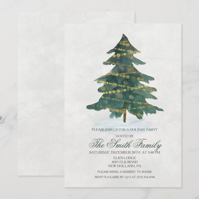 Invitación de brillo de árbol de Navidad festivo (Anverso / Reverso)