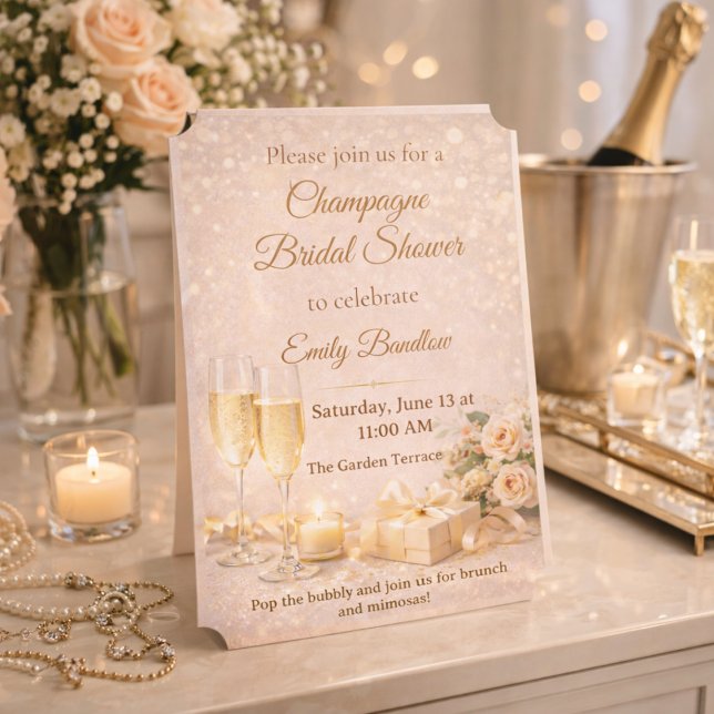 Invitación de brillo nupcial de champán (5"x7" Invite with Blush and champagne tones with floral accents for a glowing bridal celebration)