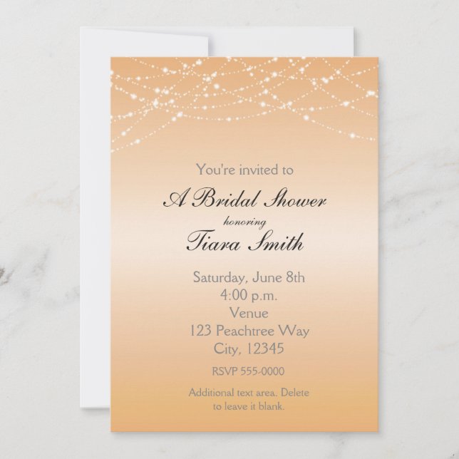 Invitación de Brillo Nupcial de Melocotón Luz Bril (Anverso)