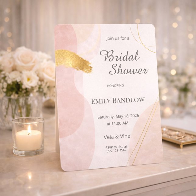Invitación de brillo nupcial en dorado rosado (Blush and gold abstract shapes with soft brush detail for a modern bridal gathering)