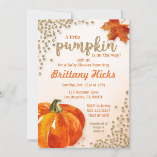 Invitación de brillo para Baby Shower de calabaza