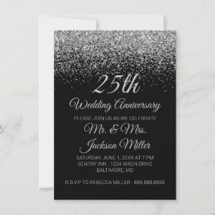 Invitación de brillo plateado para aniversario de