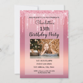 Invitación de brillo que gotea rosa