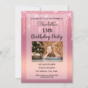 Invitación de brillo que gotea rosa