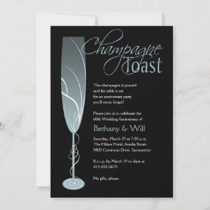 Invitación de brindis de champán con diamantes azu