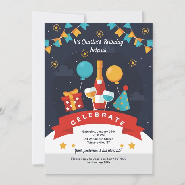 Invitación de brindis de cumpleaños (Anverso)