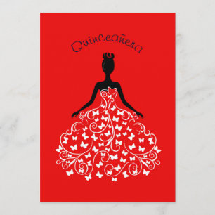 Invitación de broche de mariposa roja Quinceanera 