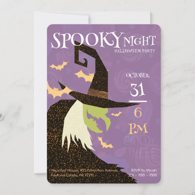 Invitación de Bruja a Halloween (Anverso)