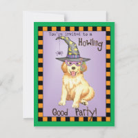 Invitación de bruja de Golden Retriever