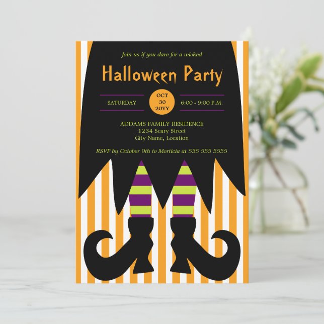 Invitación de bruja de la fiesta de Halloween (Anverso de pie)