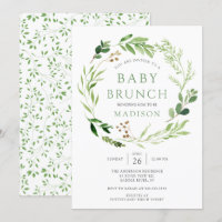 Invitación de brunch a bebé de hojas verdes botáni