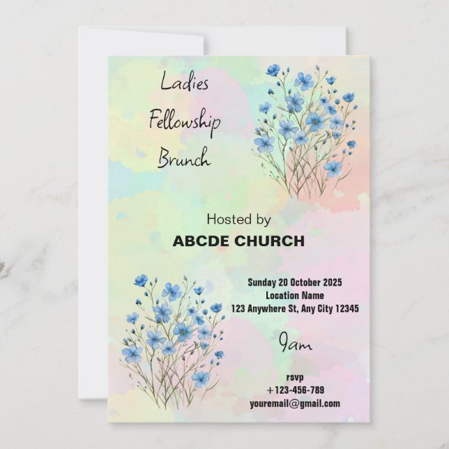 Invitación de brunch a la beca Blue Flower Ladies (Anverso)