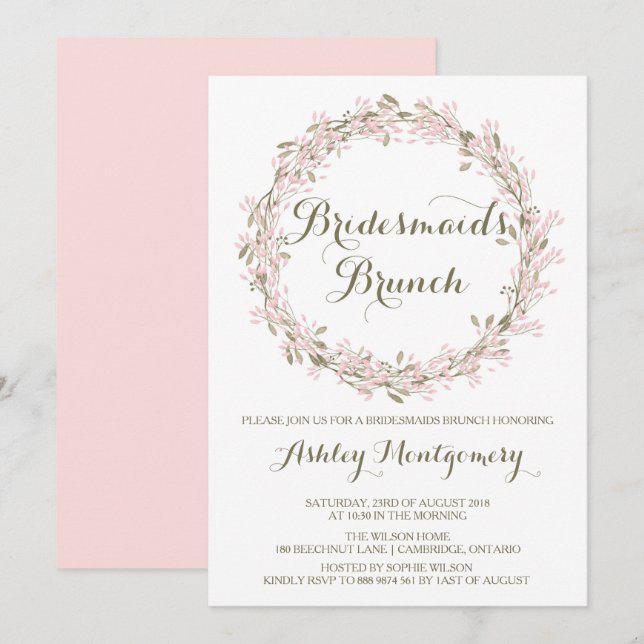 Invitación de brunch a las damas de honor de Rubor (Anverso / Reverso)