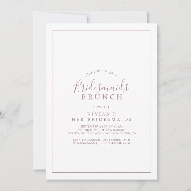 Invitación de brunch a las damas de honor Rosa min (Anverso)