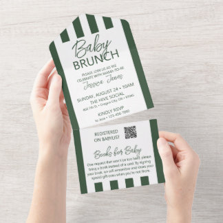 Invitación de brunch a rayas verdes con tarjeta de